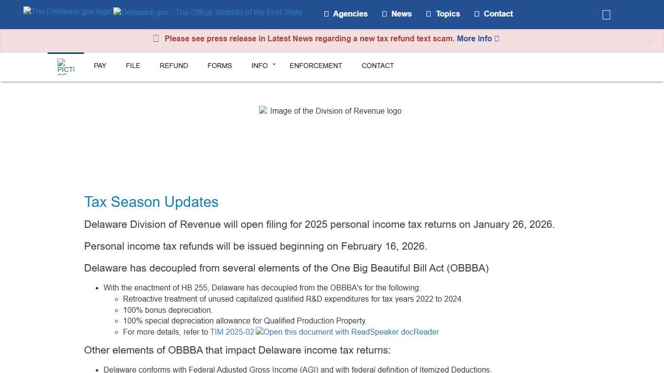 Division of Revenue - Department of Finance - State of Delaware