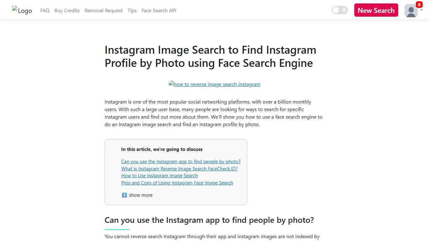 Instagram Image Search to Find Instagram Profile by Photo using Face Search Engine